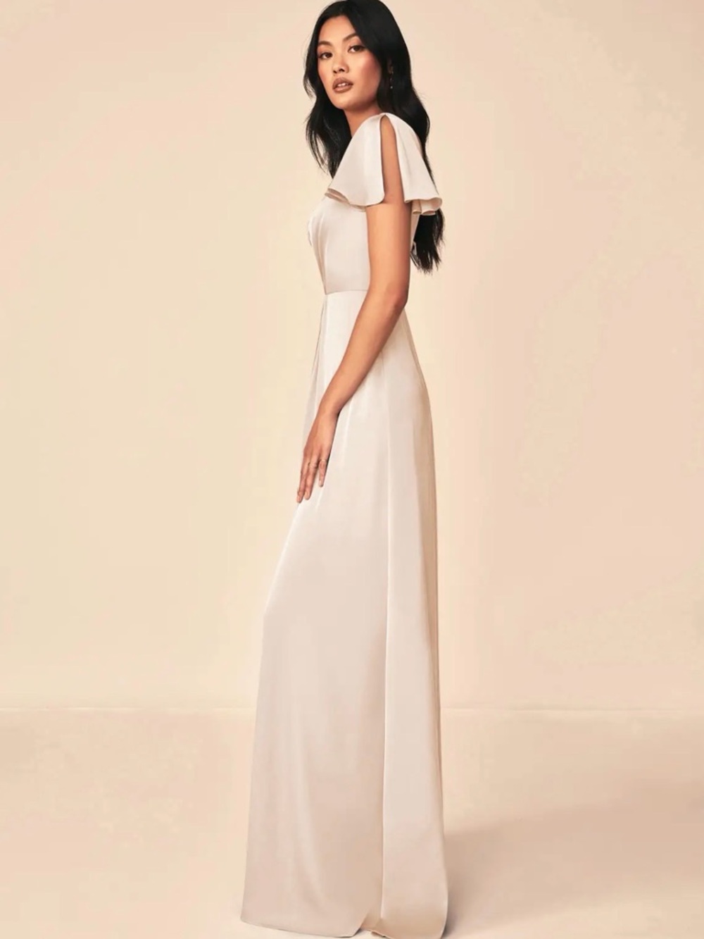 🆕 NWT Azazie Soren in White Alabaster A-Line Pleated Stretch Satin Maxi Dress - Picture 3 of 10